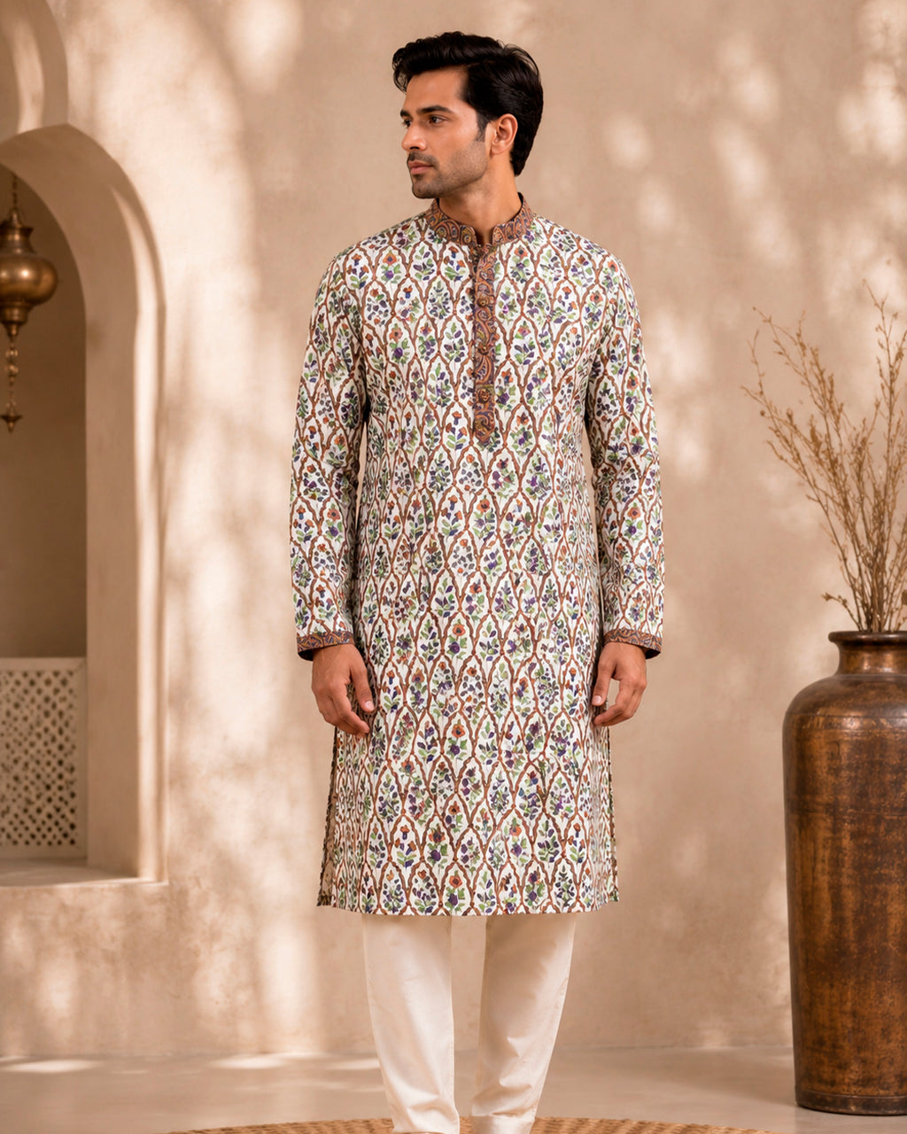 Beige Floral Jaal Ethnic Kurta