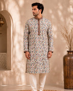 Beige Floral Jaal Ethnic Kurta
