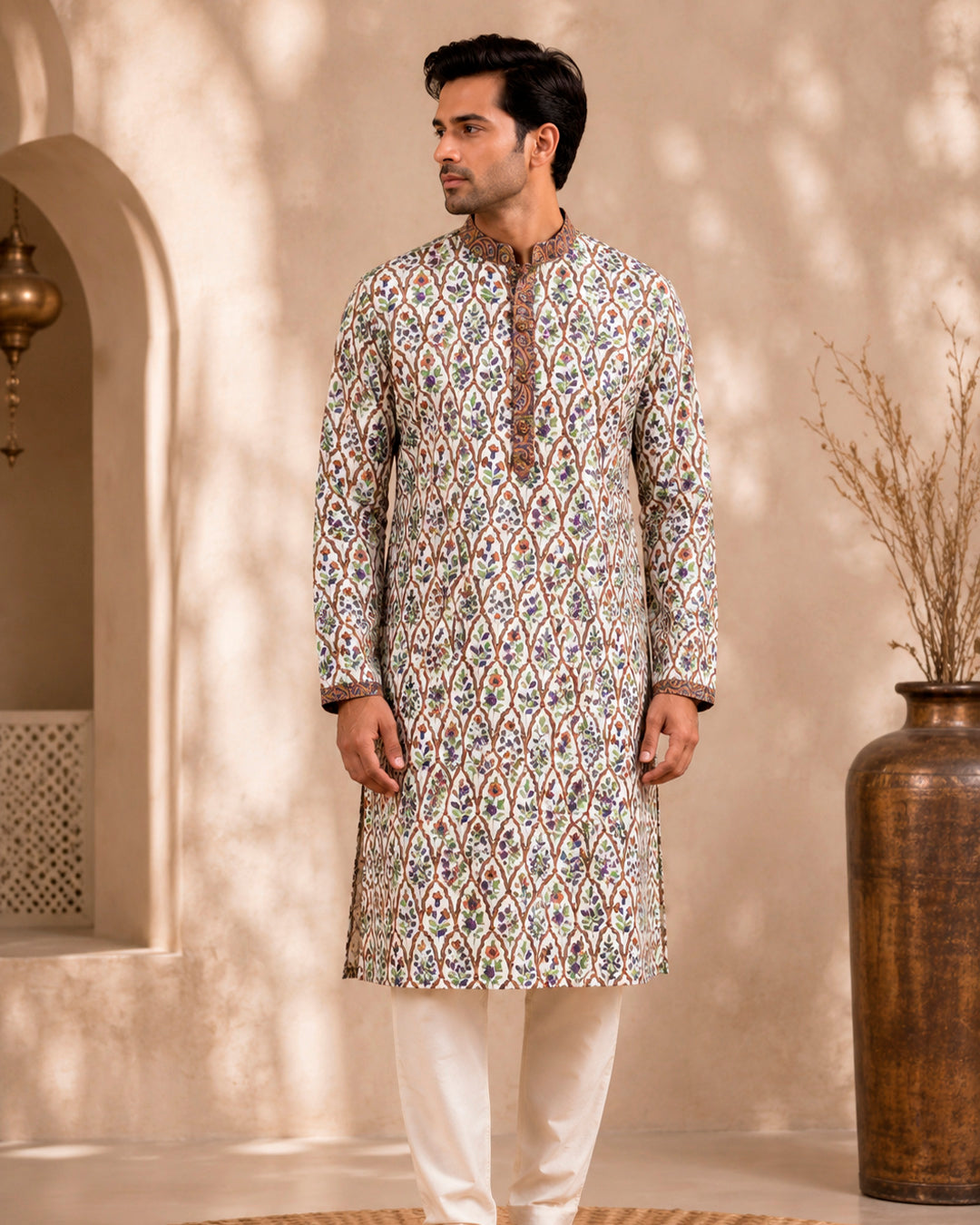 Beige Floral Jaal Ethnic Kurta