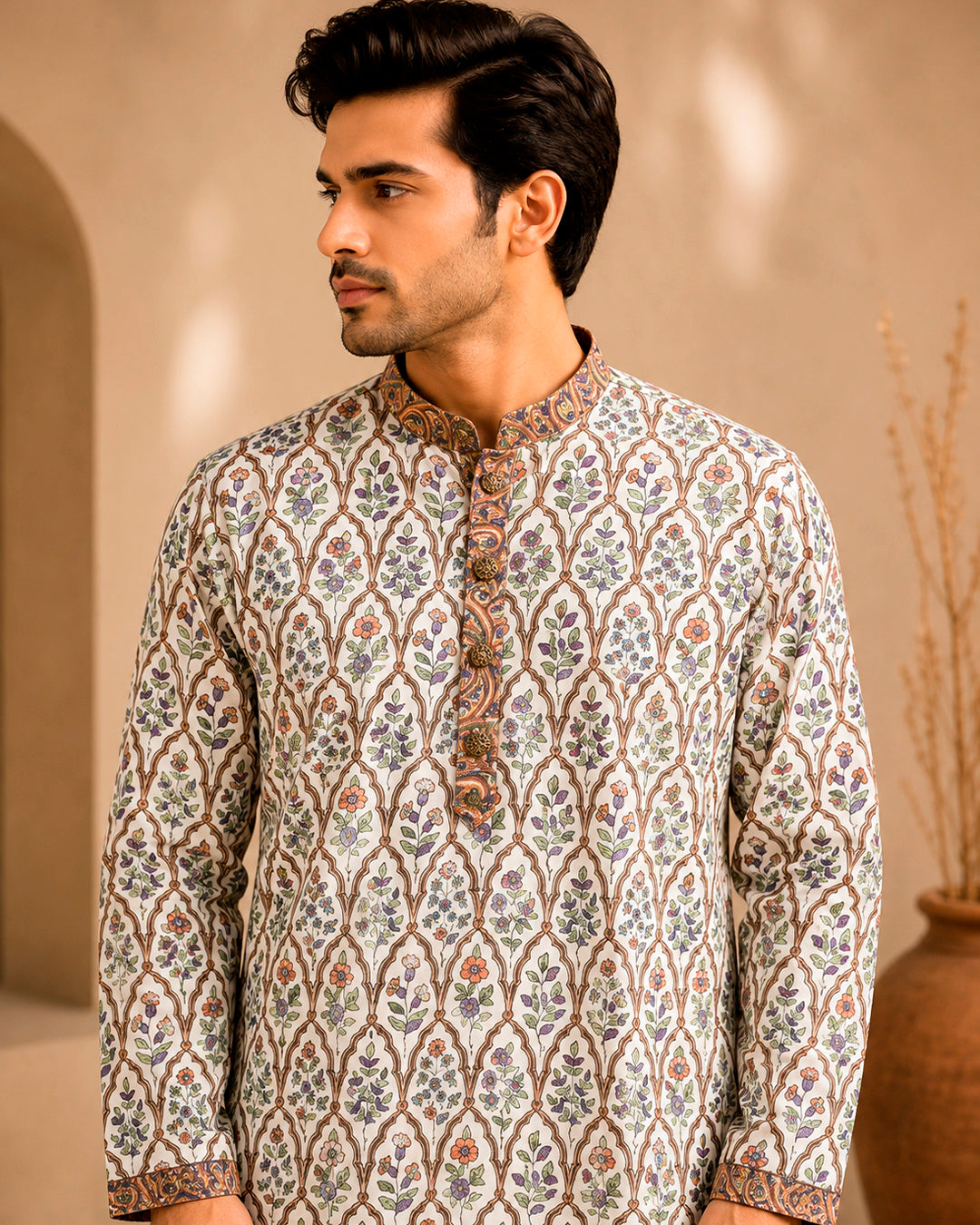 Beige Floral Jaal Ethnic Kurta