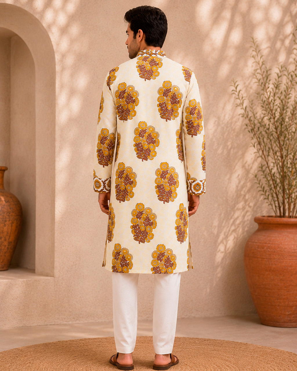 Mustard Yellow Marigold Motif Kurta