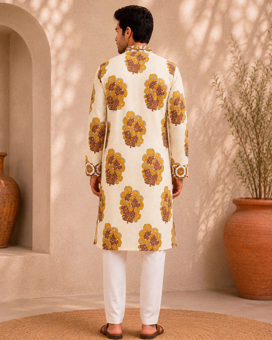 Mustard Yellow Marigold Motif Kurta