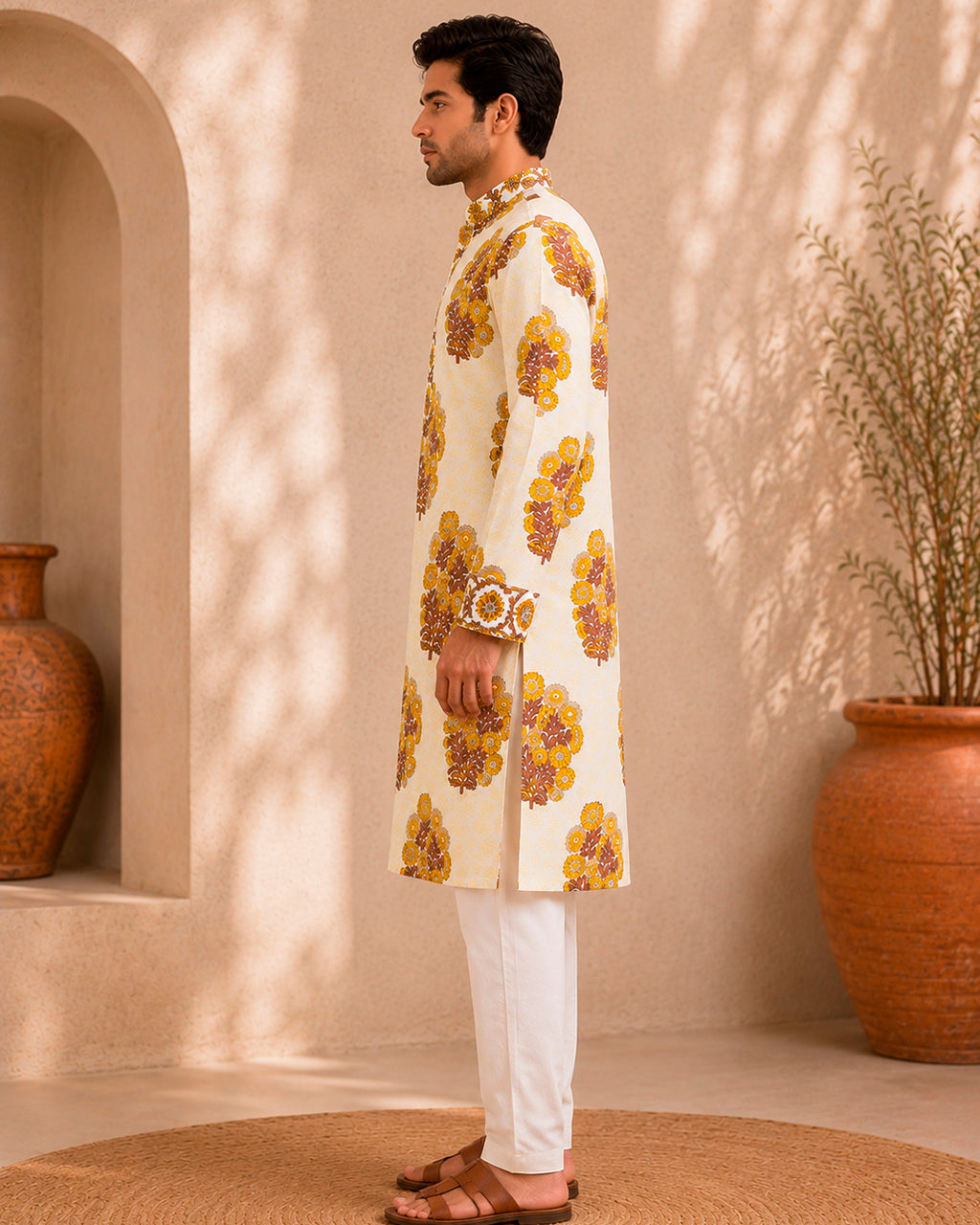 Mustard Yellow Marigold Motif Kurta