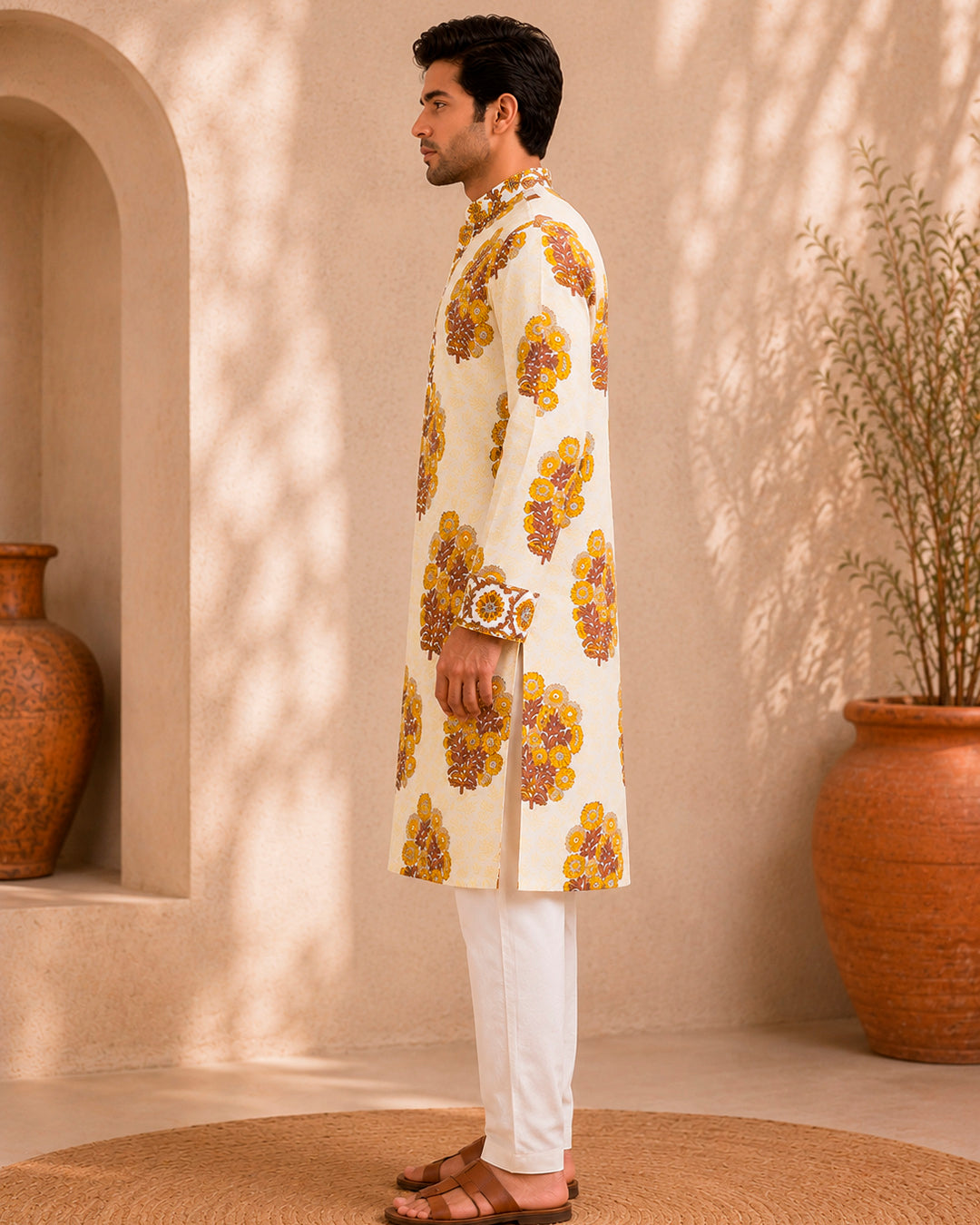 Mustard Yellow Marigold Motif Kurta