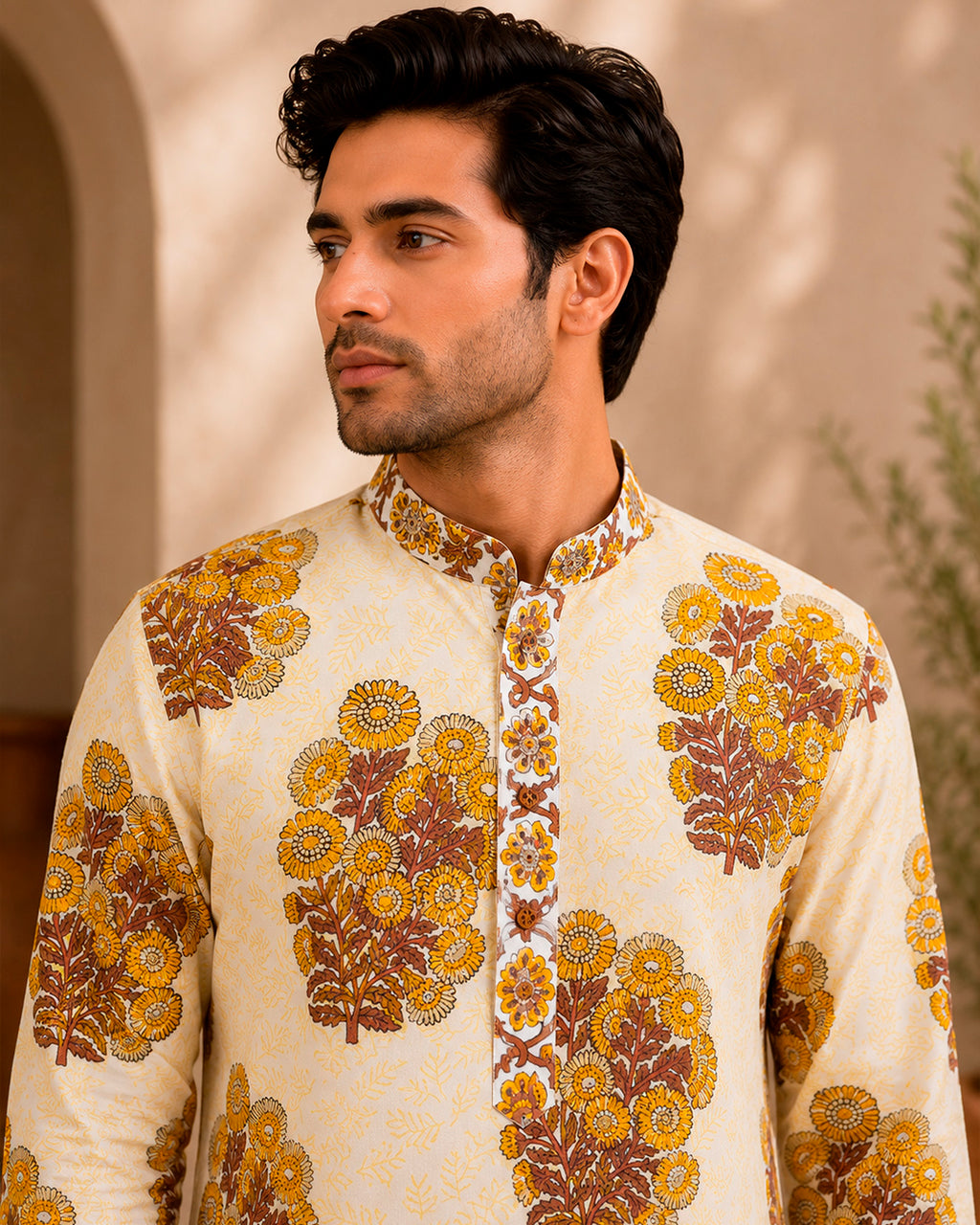 Mustard Yellow Marigold Motif Kurta