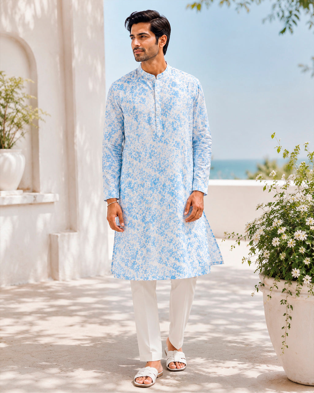 Powder Blue Pixel Print Kurta