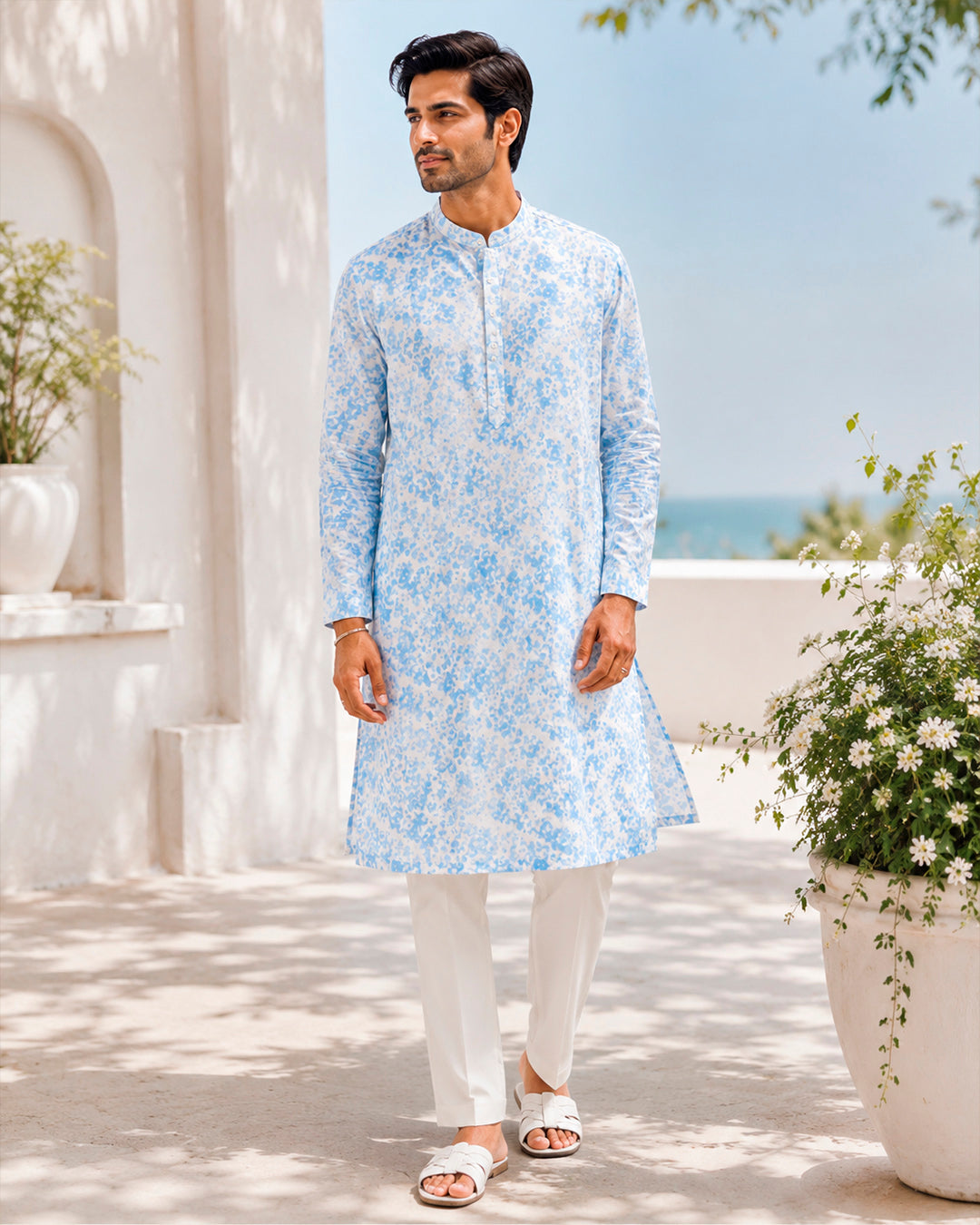 Powder Blue Pixel Print Kurta
