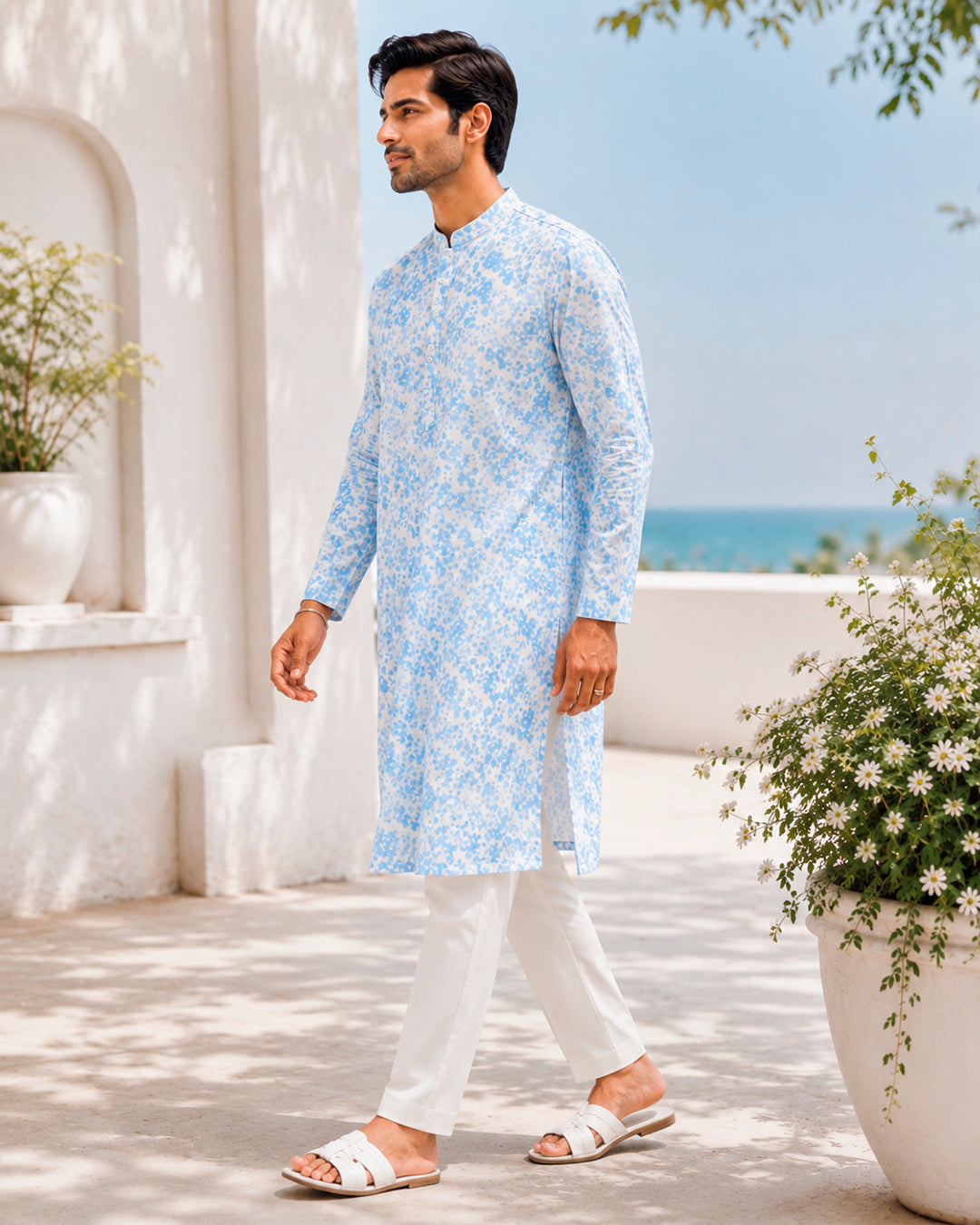 Powder Blue Pixel Print Kurta