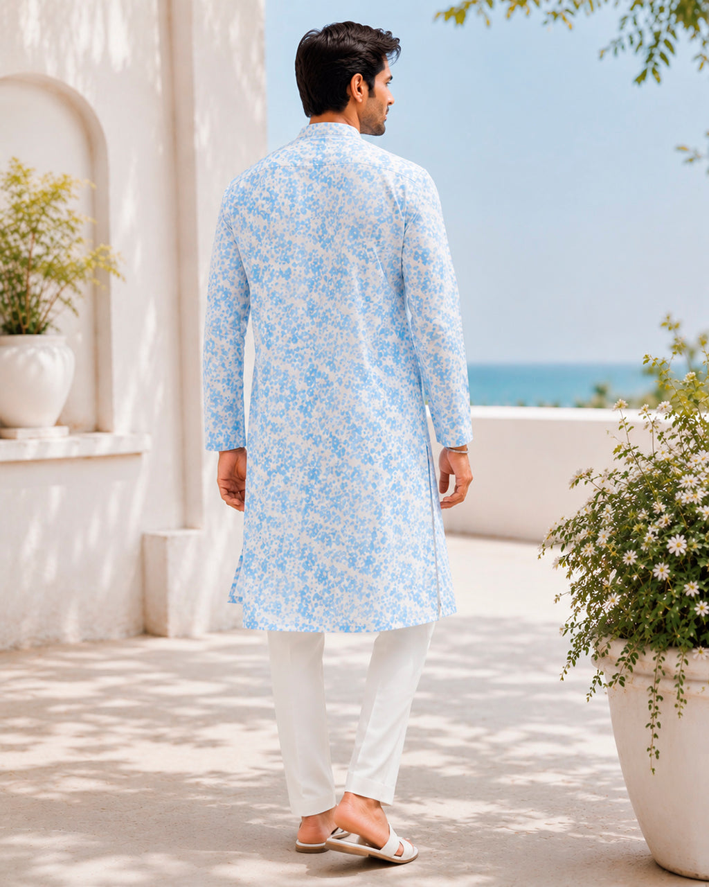 Powder Blue Pixel Print Kurta