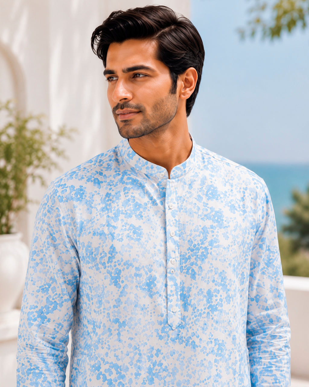 Powder Blue Pixel Print Kurta