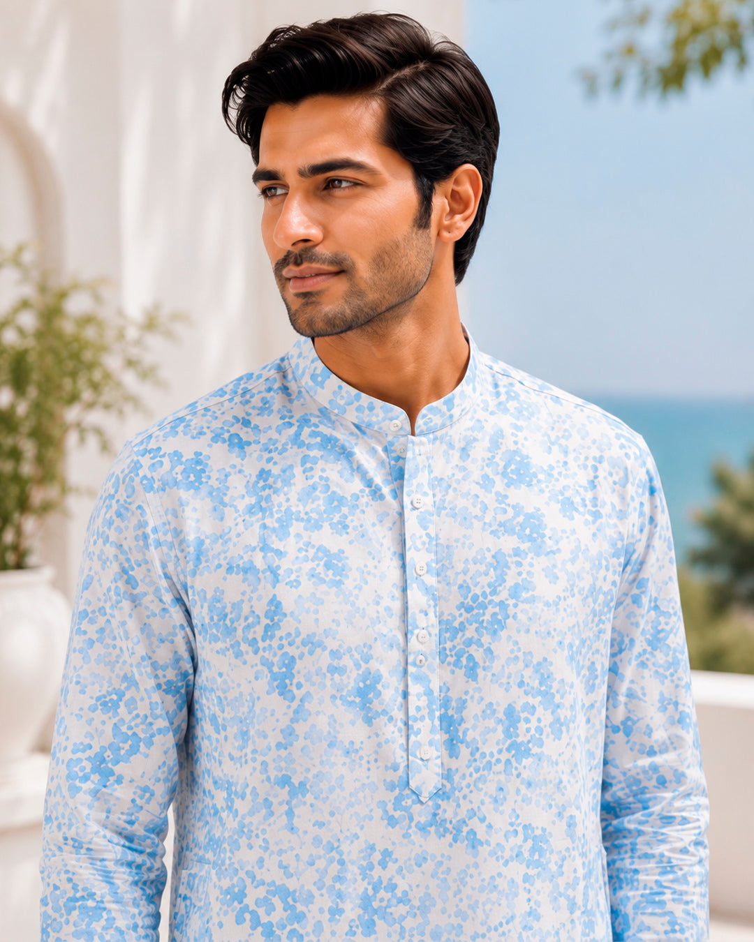 Powder Blue Pixel Print Kurta