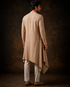 Beige Asymmetrical Linen Drape Kurta