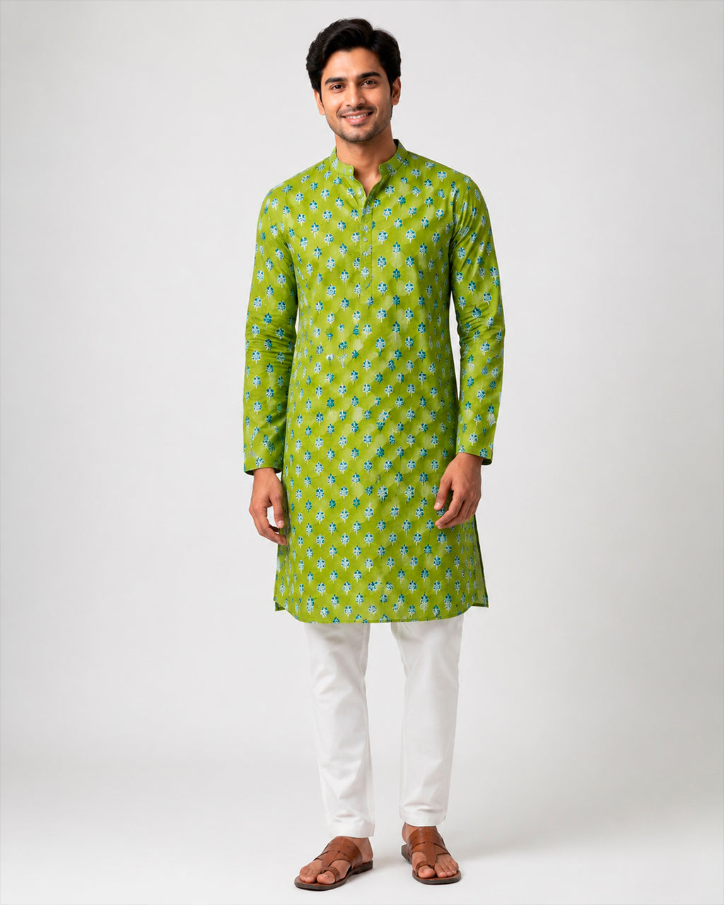 Mehendi Green Mawar Motif Kurta