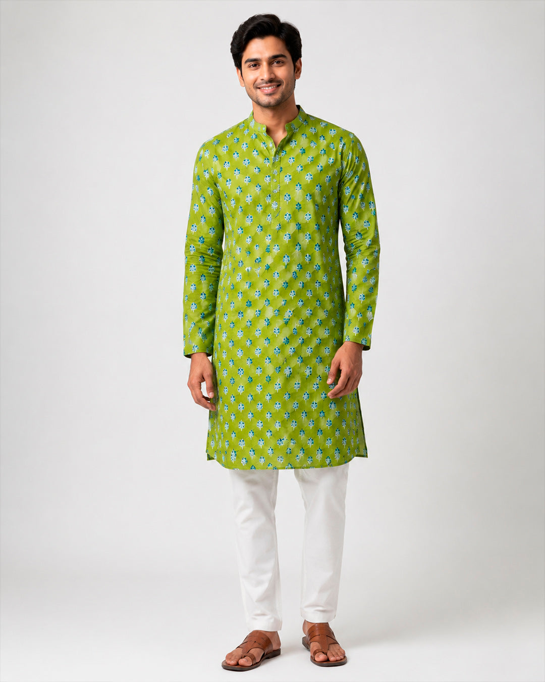 Mehendi Green Mawar Motif Kurta