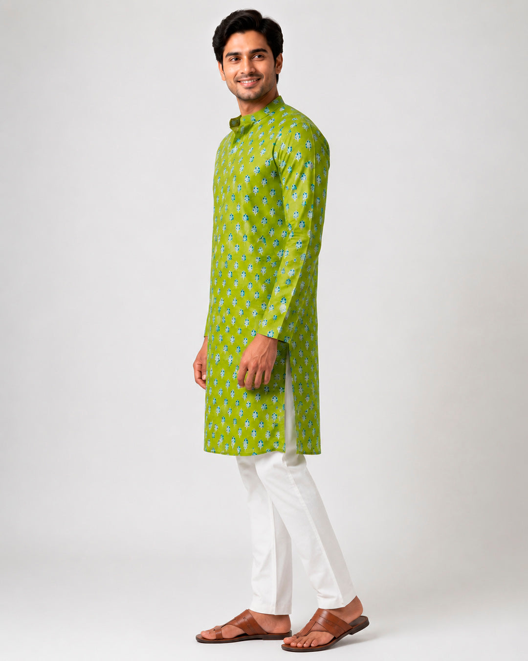 Mehendi Green Mawar Motif Kurta