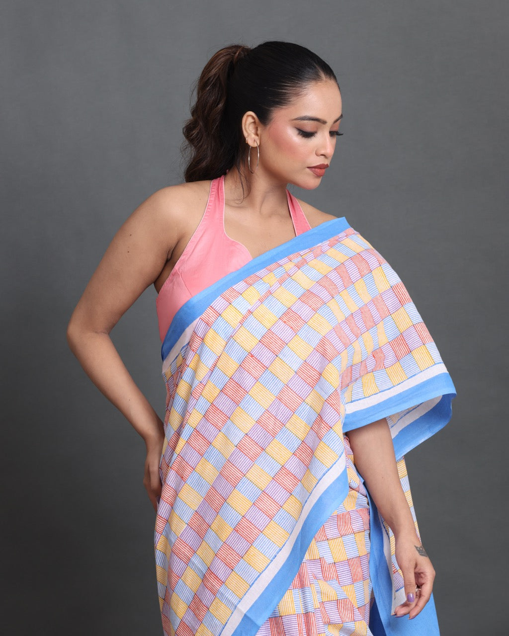 Pastel Weave Block Printed Saree