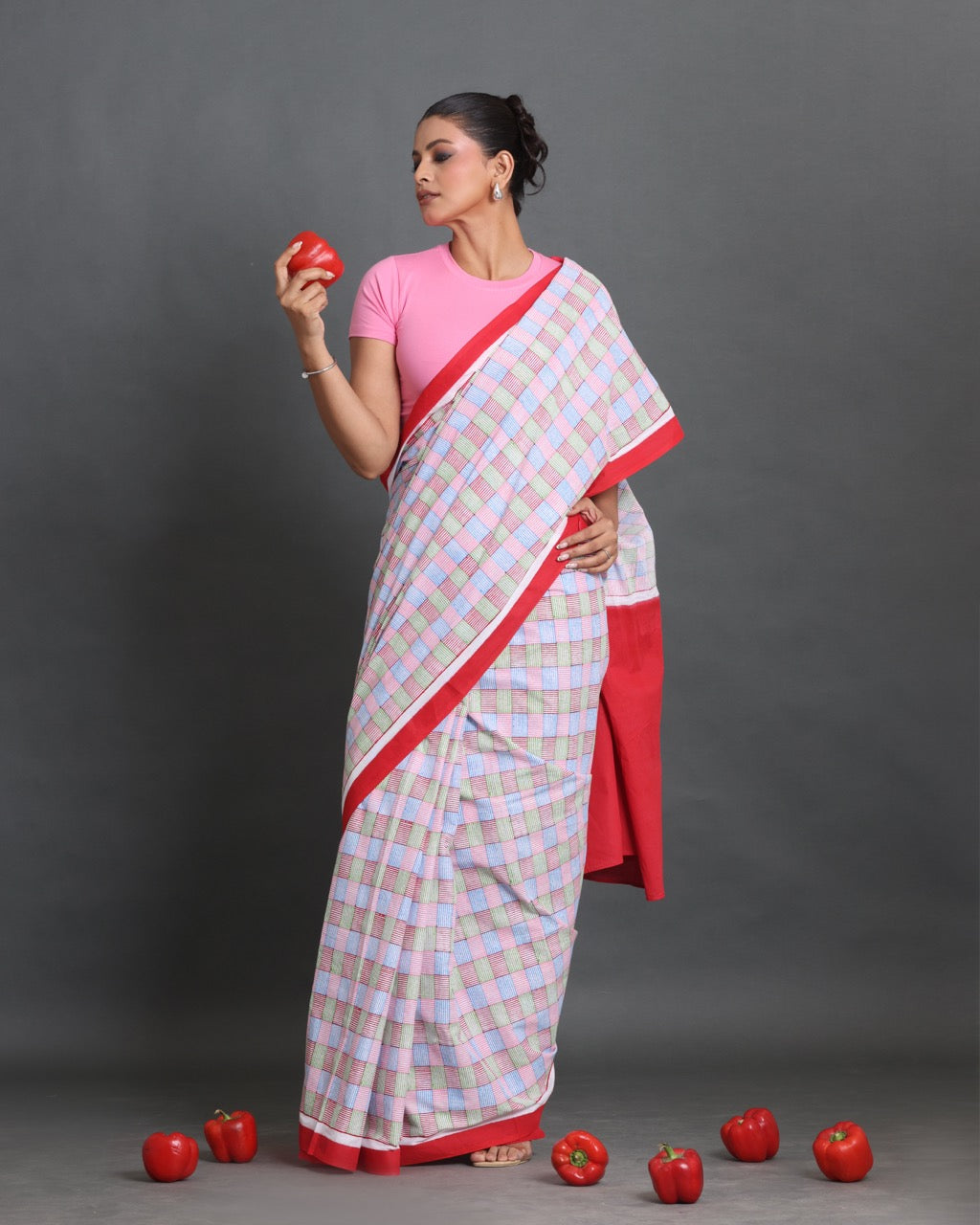 Pastel Weave Block Printed Saree