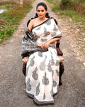 Black Mughal Motif Block Printed Saree
