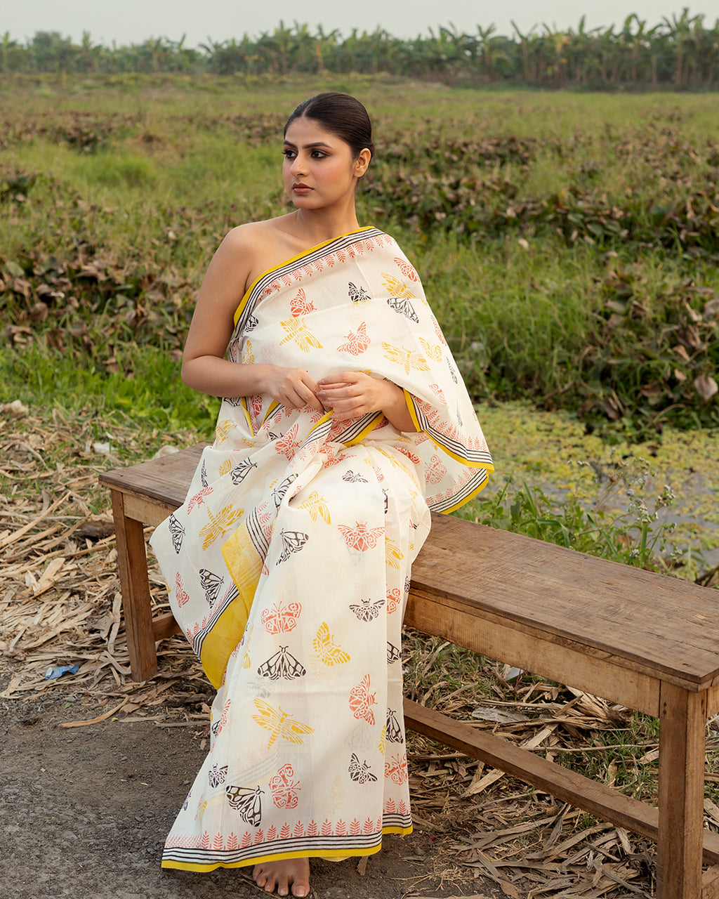 Butterfly Block Printed Saree