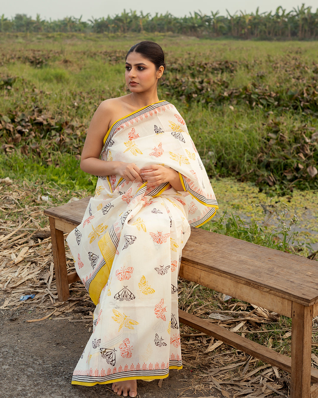 Butterfly Block Printed Saree