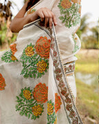 Golden Flower Block Printed Saree