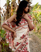 Red Floral Block Printed Saree