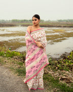 Wanderlust Motif Block Printed Saree (Pink)
