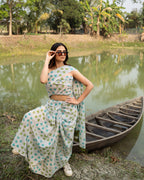 Floral Kantha Jaal Block Printed Saree