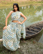 Floral Kantha Jaal Block Printed Saree