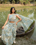 Floral Kantha Jaal Block Printed Saree