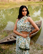Floral Kantha Jaal Block Printed Saree