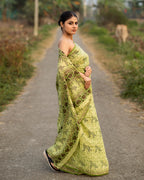 Cheetah Green Block Printed Saree