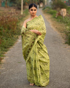 Cheetah Green Block Printed Saree