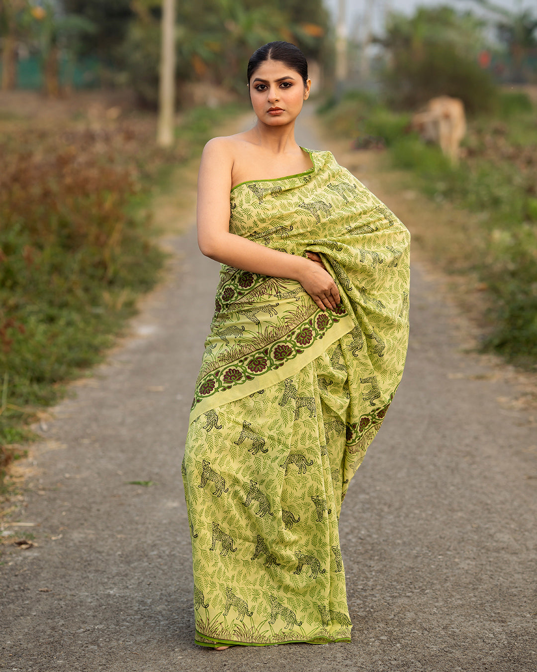 Cheetah Green Block Printed Saree