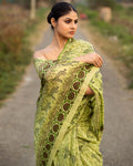 Cheetah Green Block Printed Saree