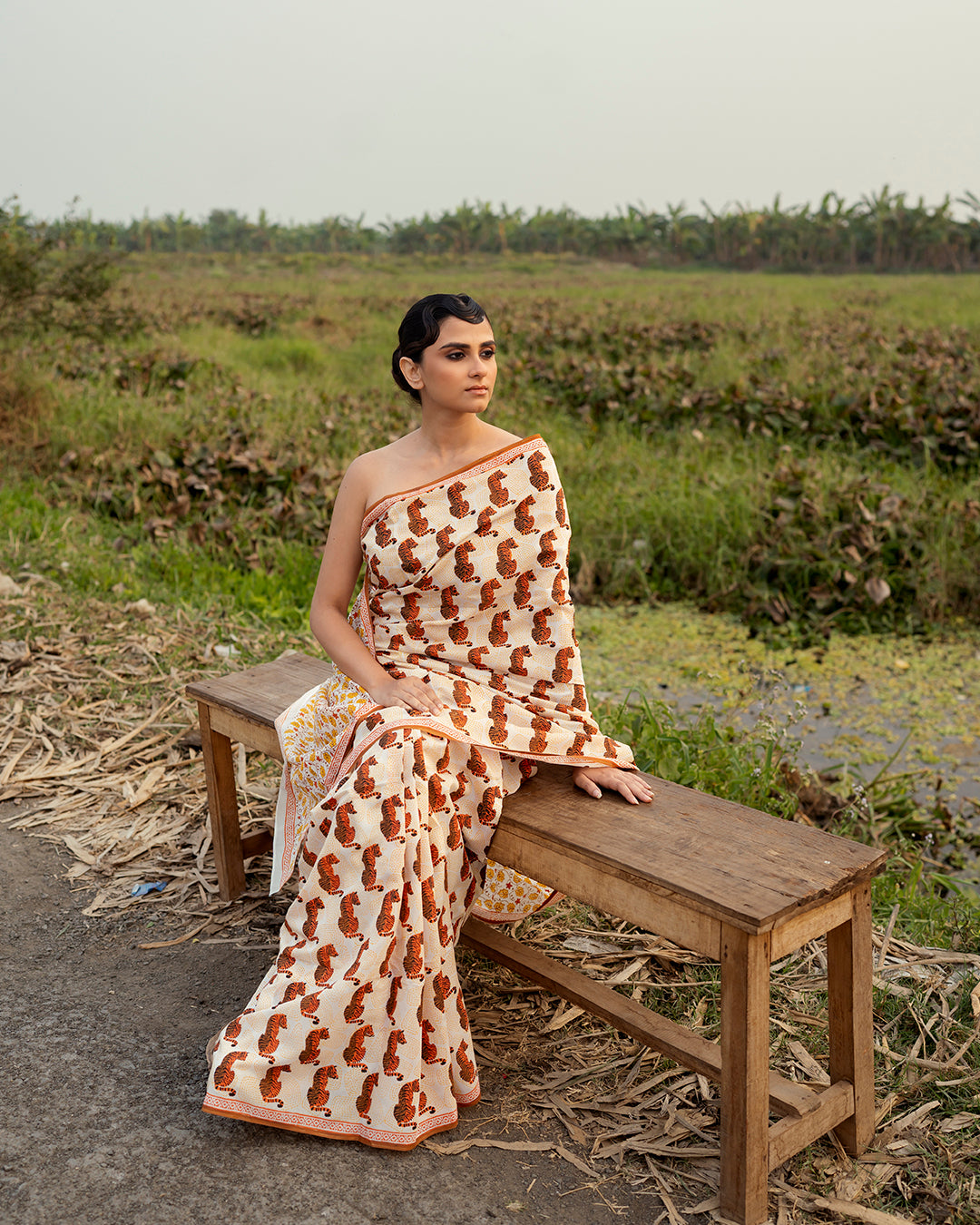 Royal Bengal Tiger Block Printed Saree