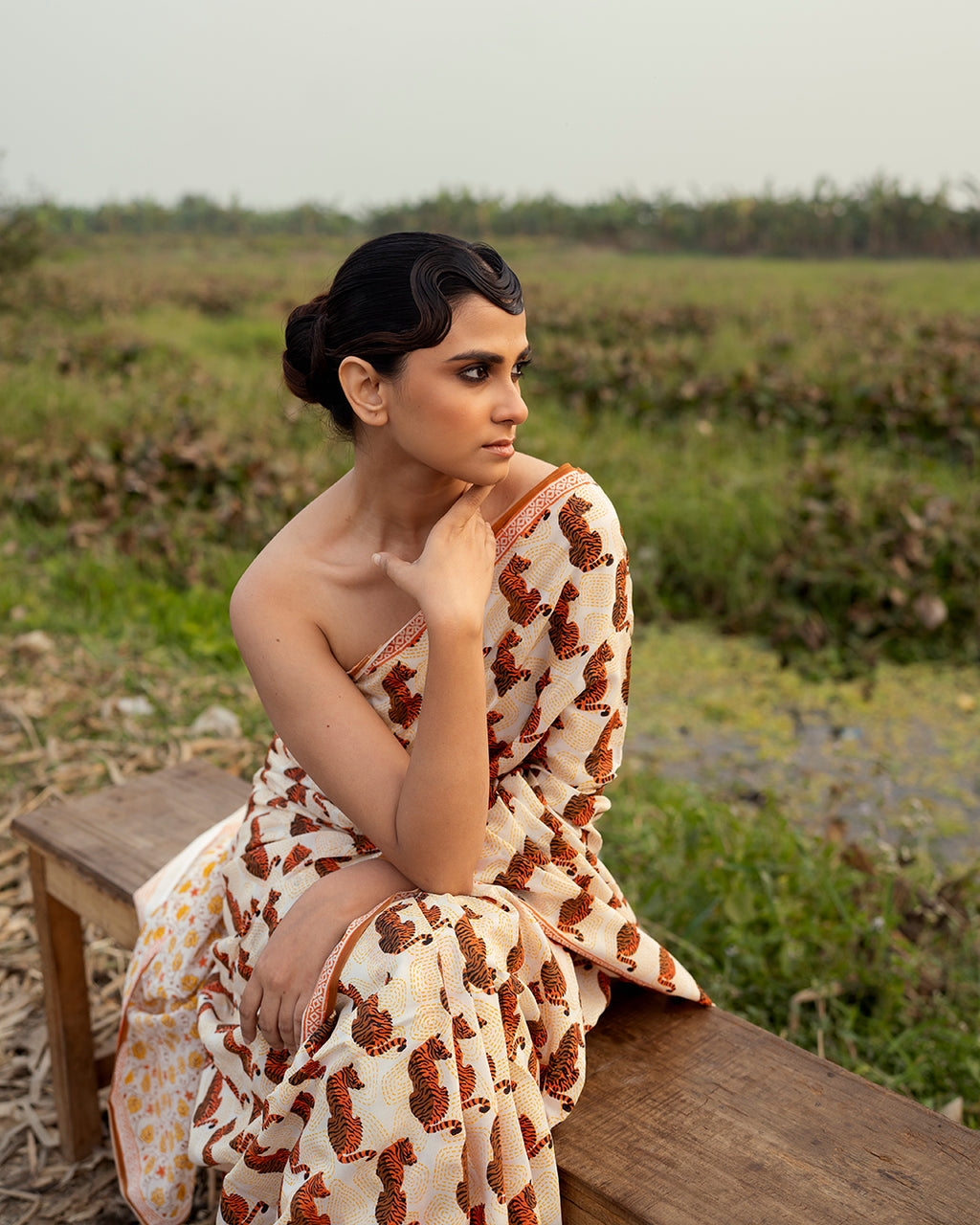 Royal Bengal Tiger Block Printed Saree