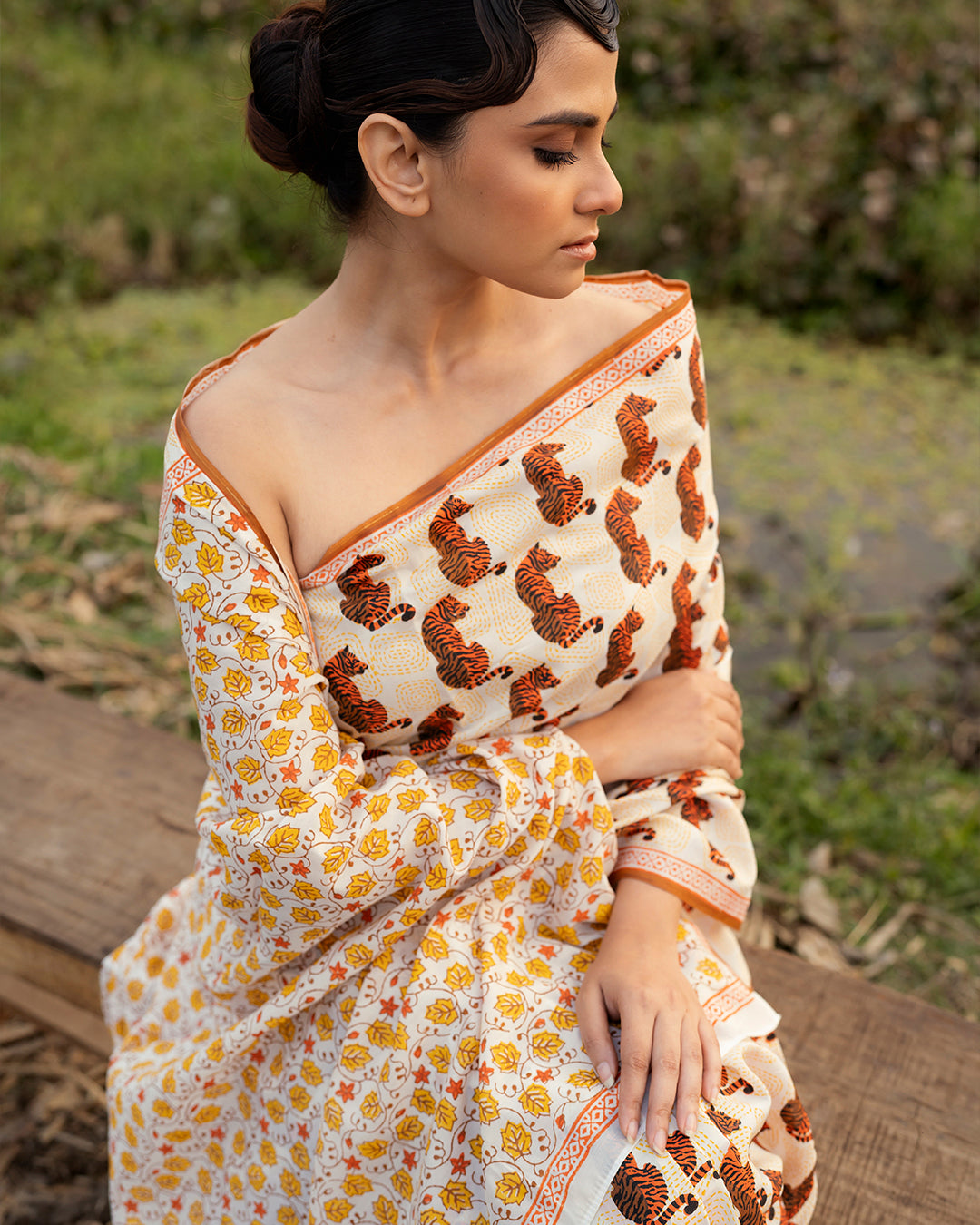 Royal Bengal Tiger Block Printed Saree