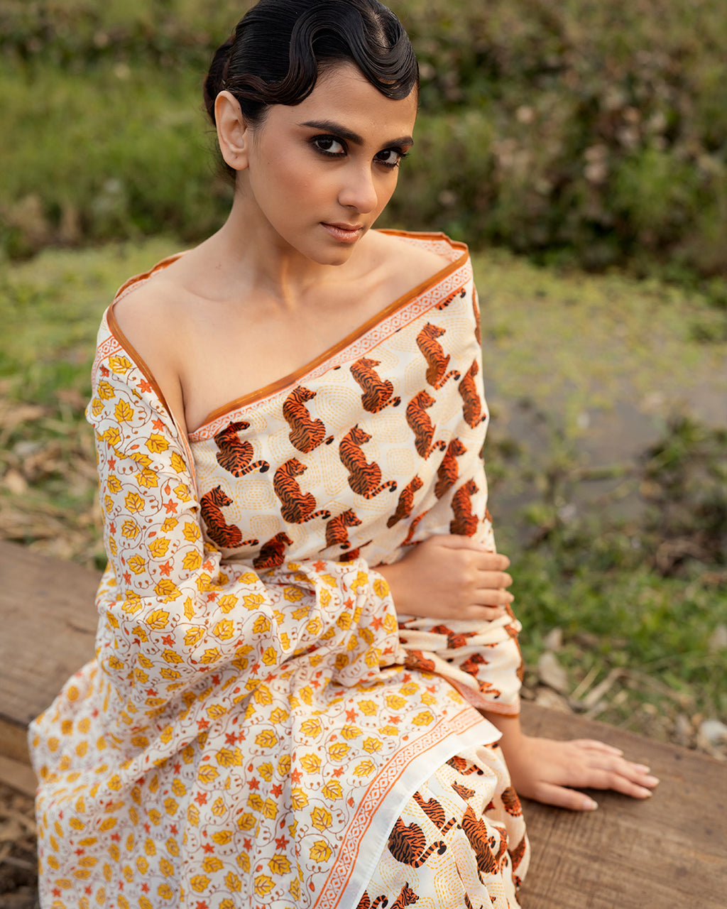 Royal Bengal Tiger Block Printed Saree