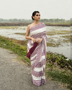 Maroon Geometrical Pattern Block Printed Saree