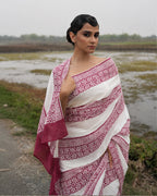 Maroon Geometrical Pattern Block Printed Saree