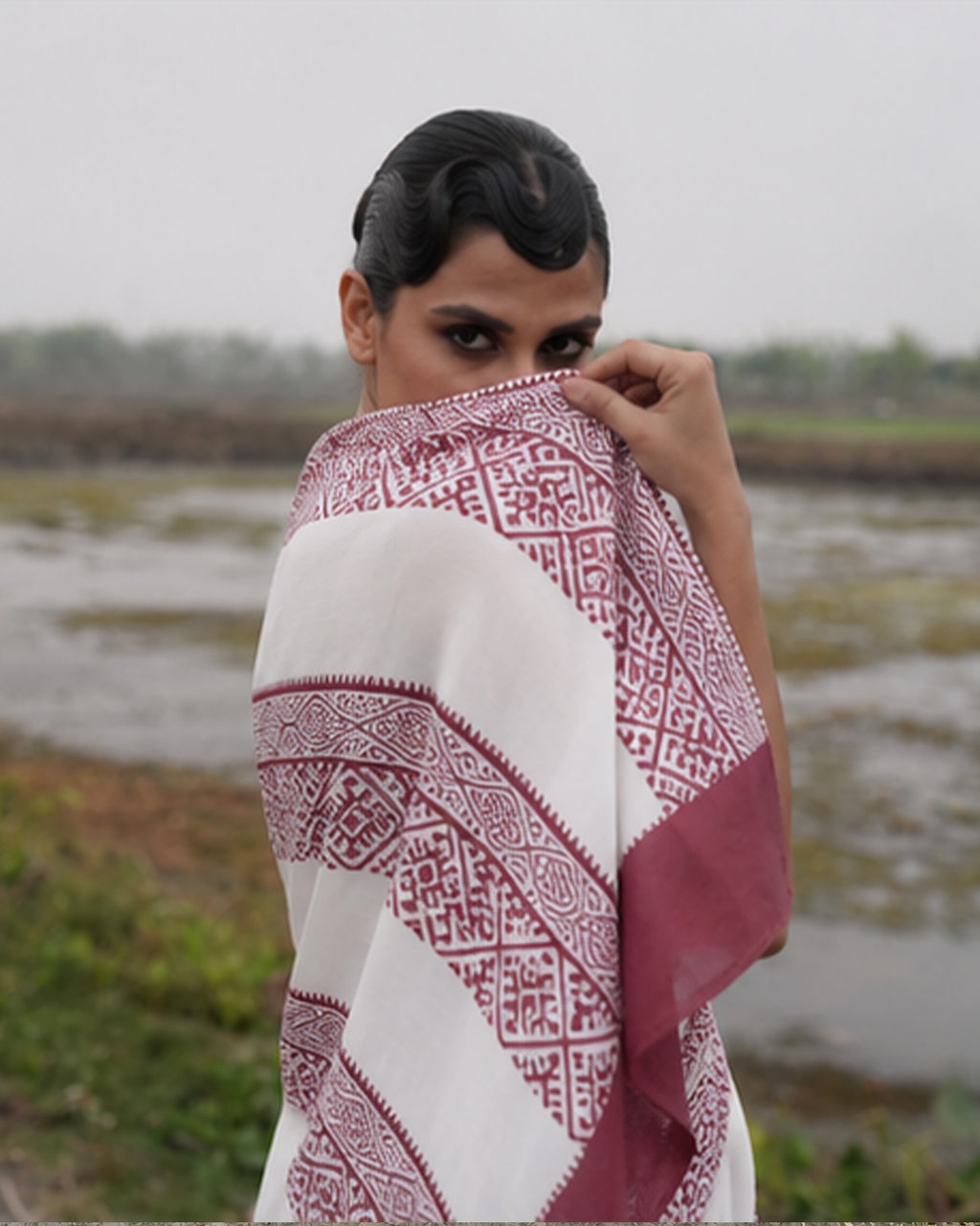Maroon Geometrical Pattern Block Printed Saree