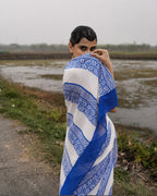 Blue Geometrical Pattern Block Printed Saree