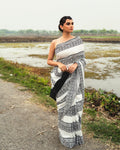 Black Geometrical Pattern Block Printed Saree