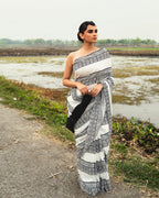 Black Geometrical Pattern Block Printed Saree