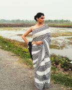Black Geometrical Pattern Block Printed Saree