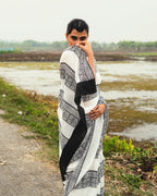 Black Geometrical Pattern Block Printed Saree