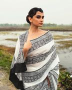 Black Geometrical Pattern Block Printed Saree
