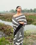 Black Floral Pattern Block Printed Saree