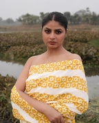 Yellow Floral Pattern Block Printed Saree